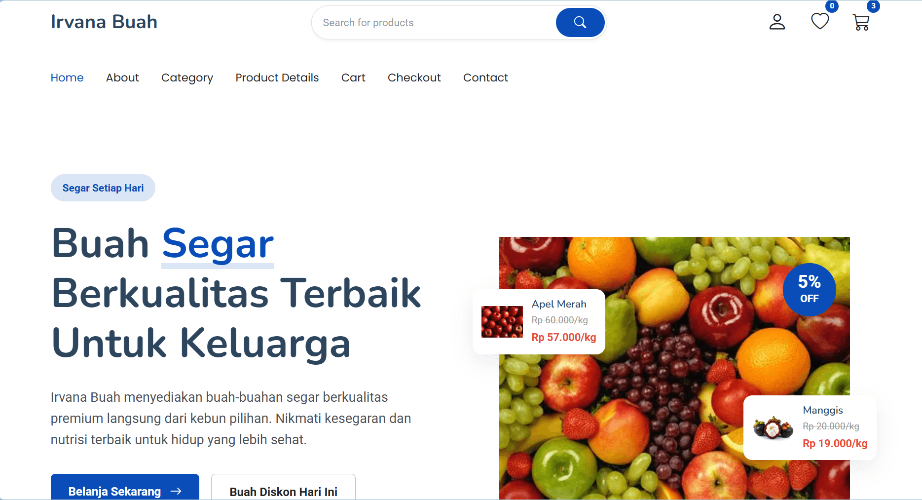Screenshot proyek Irvana Buah — Fresh Fruit E-Commerce